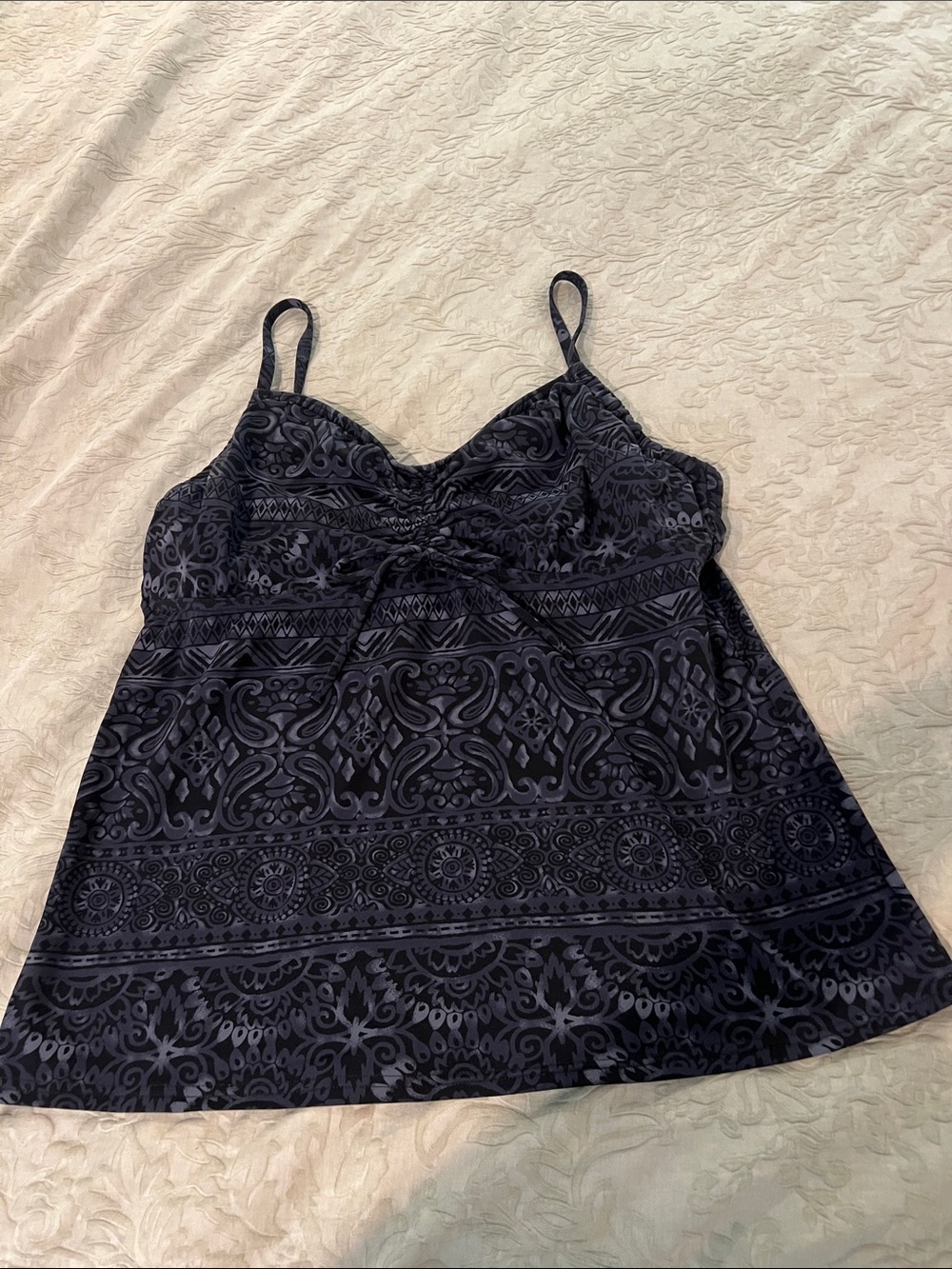 Lands' End Black Printed Swim Cami with Adjustable Straps